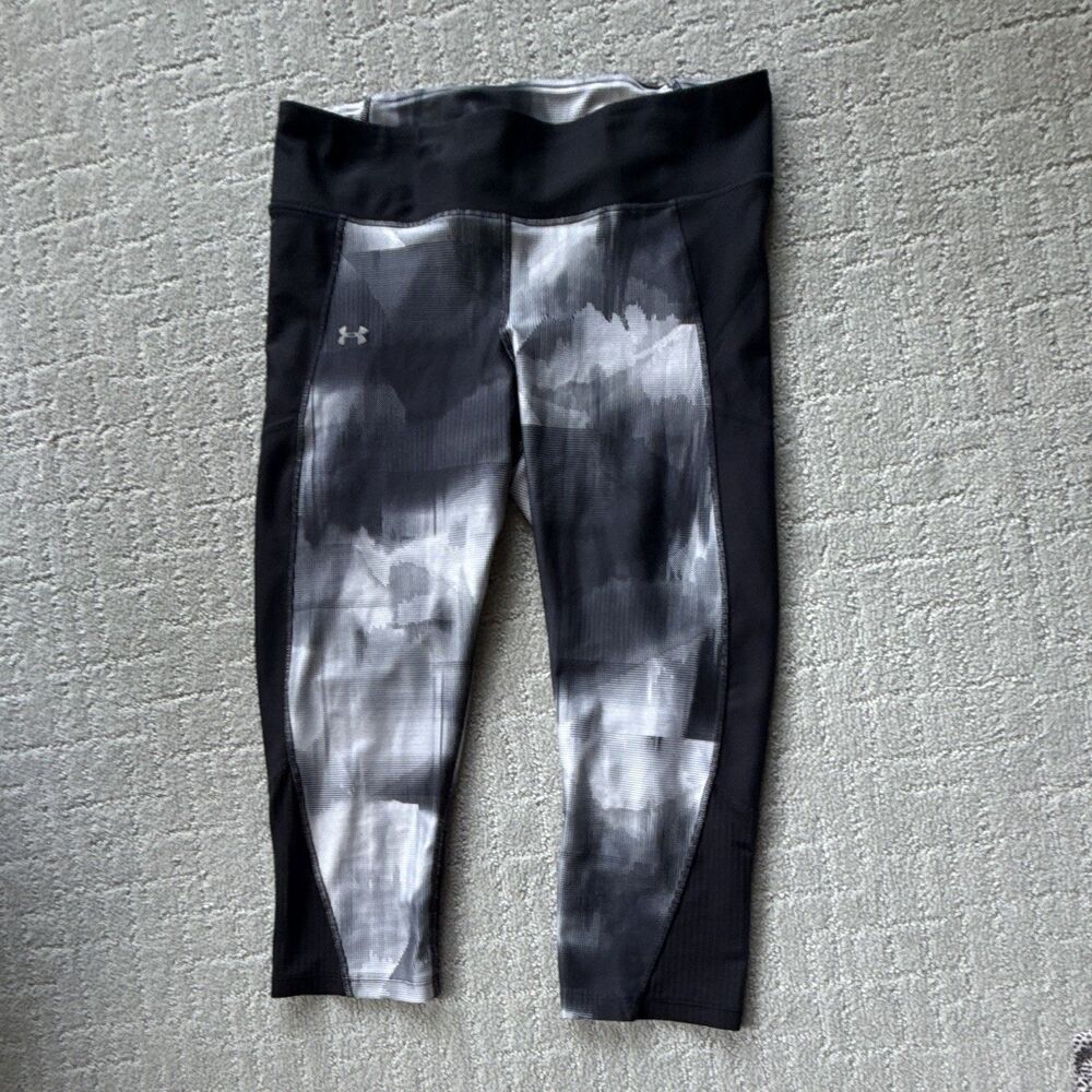 Under Armour Women's Compression Cropped Leggings Abstract Black Gray White L